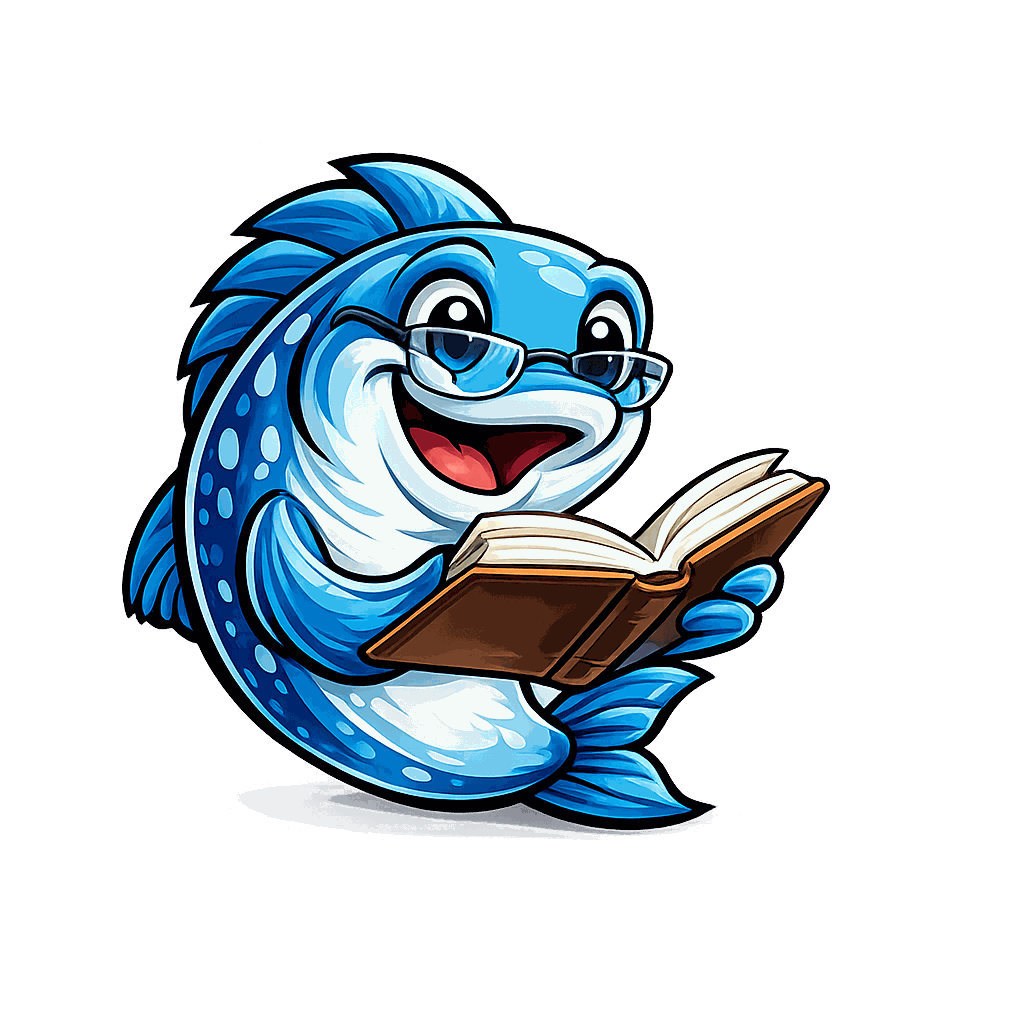 Lesefisch – das Wissens-Maskottchen von Kropp Feinkost mit Brille und Buch